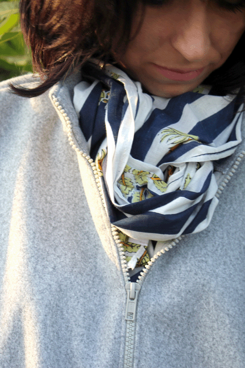 Blue Stripe Palm Voile Scarf