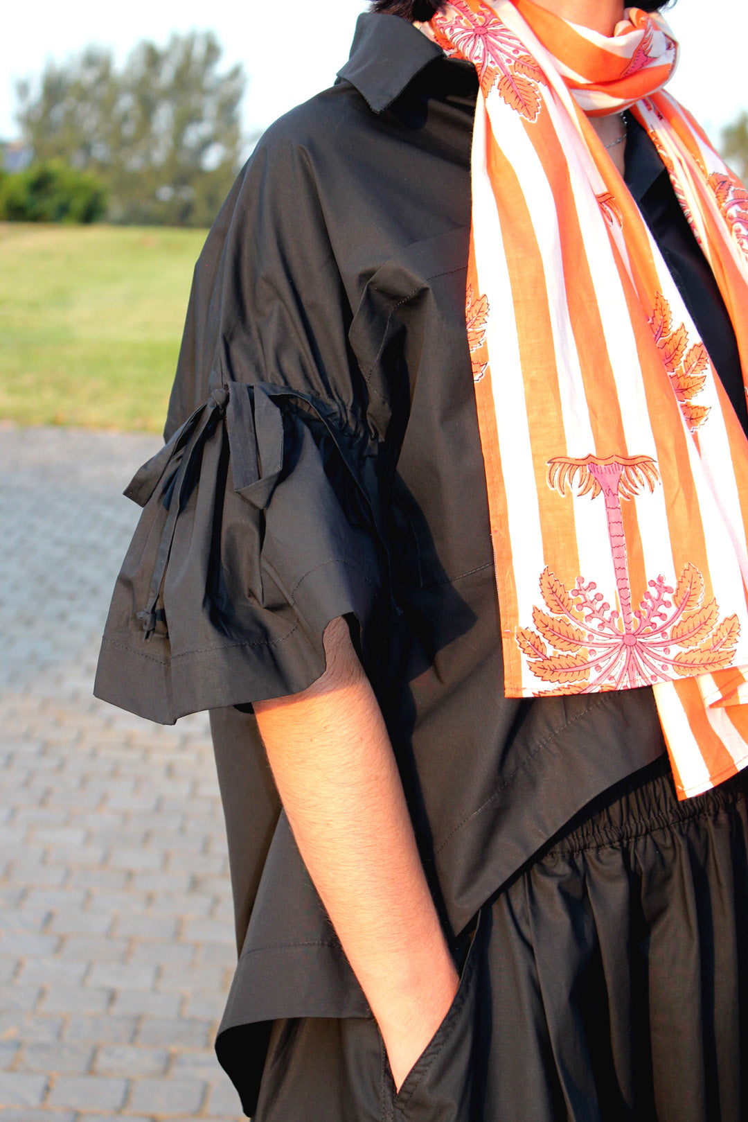 Orange Palm Floral Voile Scarf