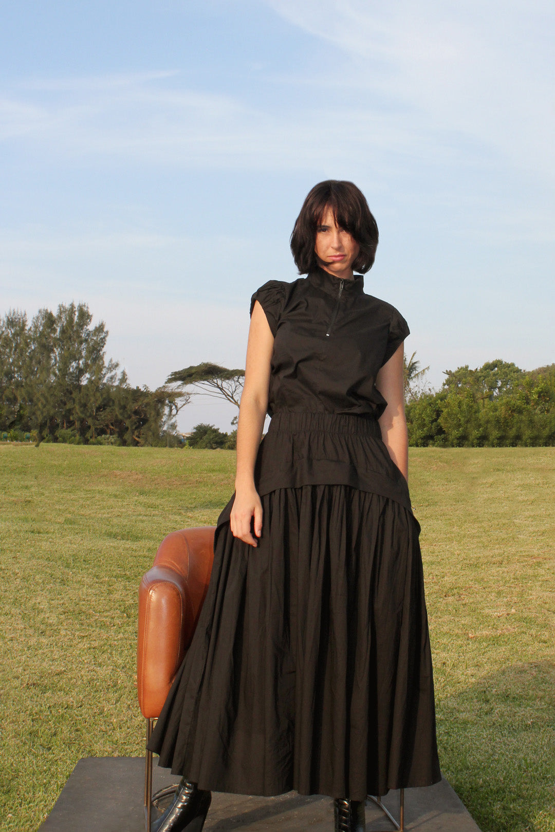 Cat Top in Black Poplin