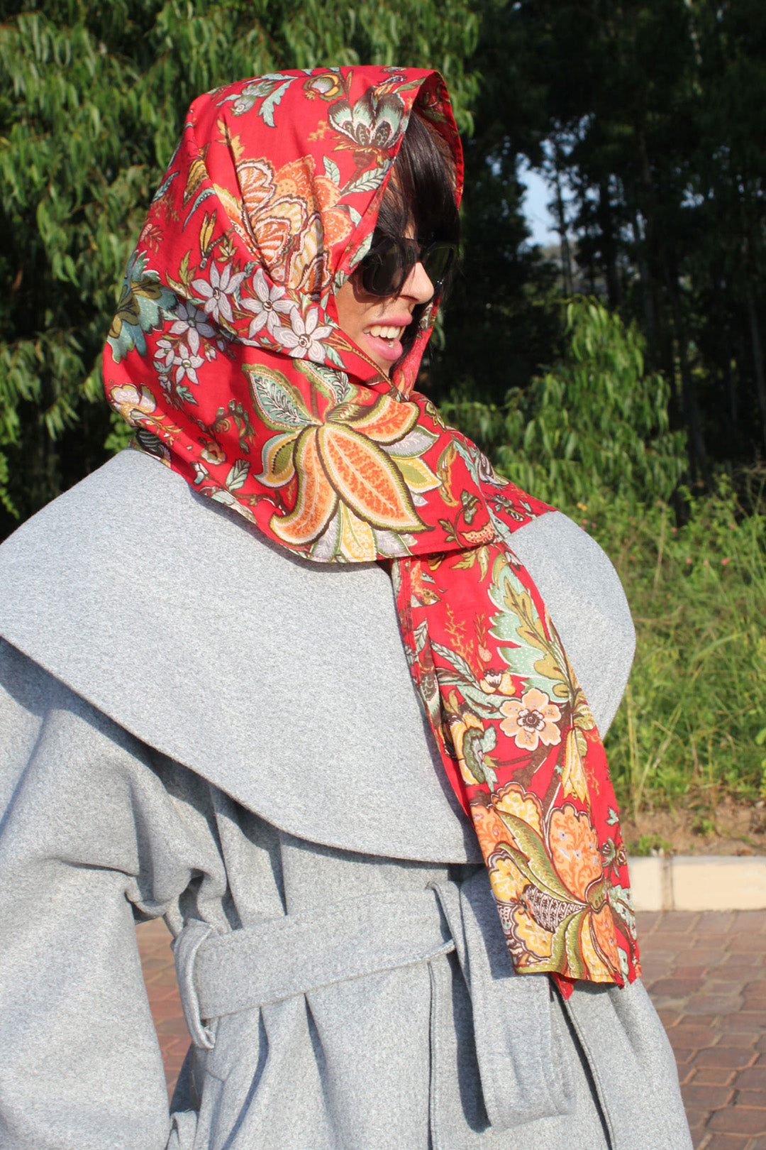 Red Floral Voile Scarf