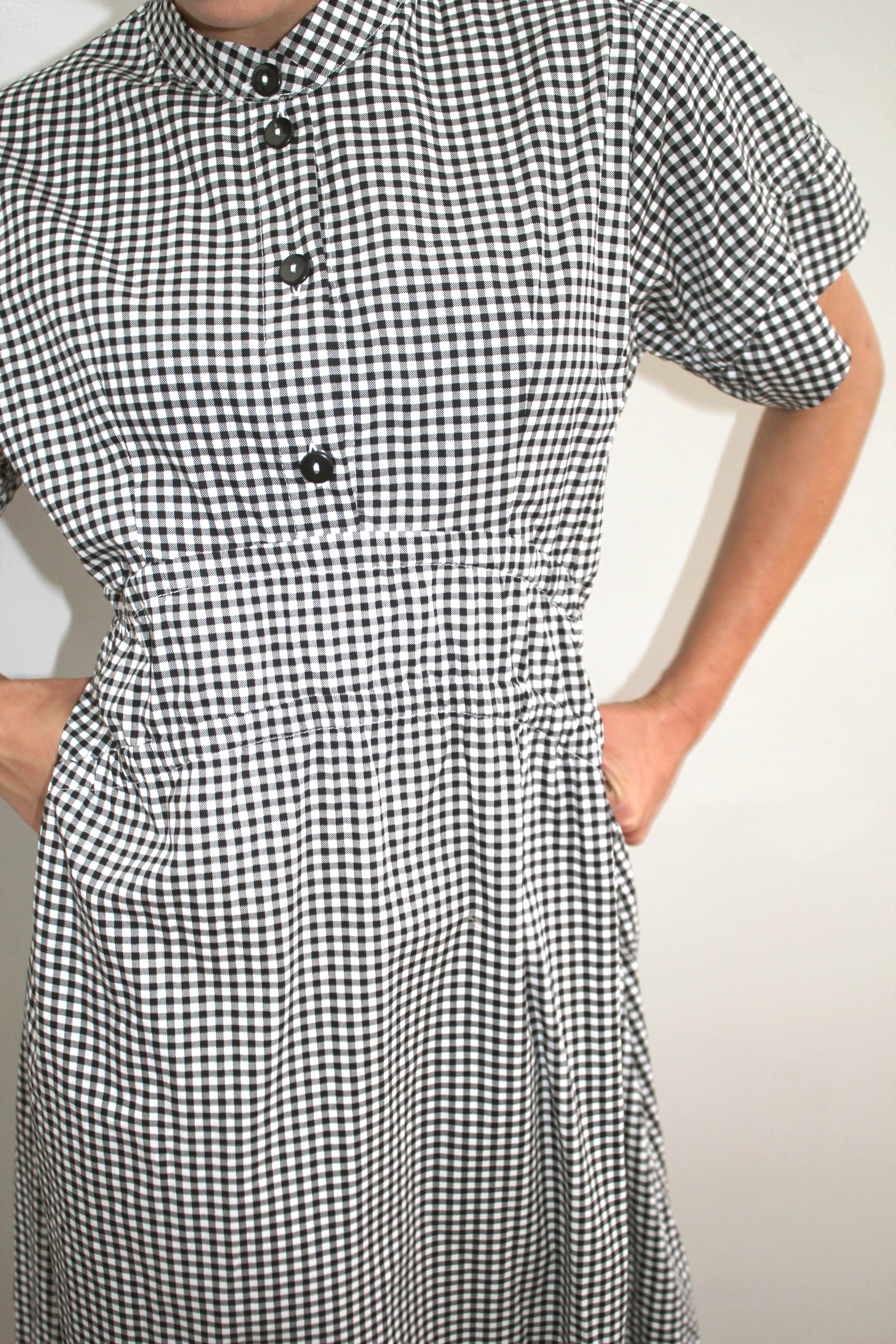 New Tori Dress in Black Gingham Check Cotton