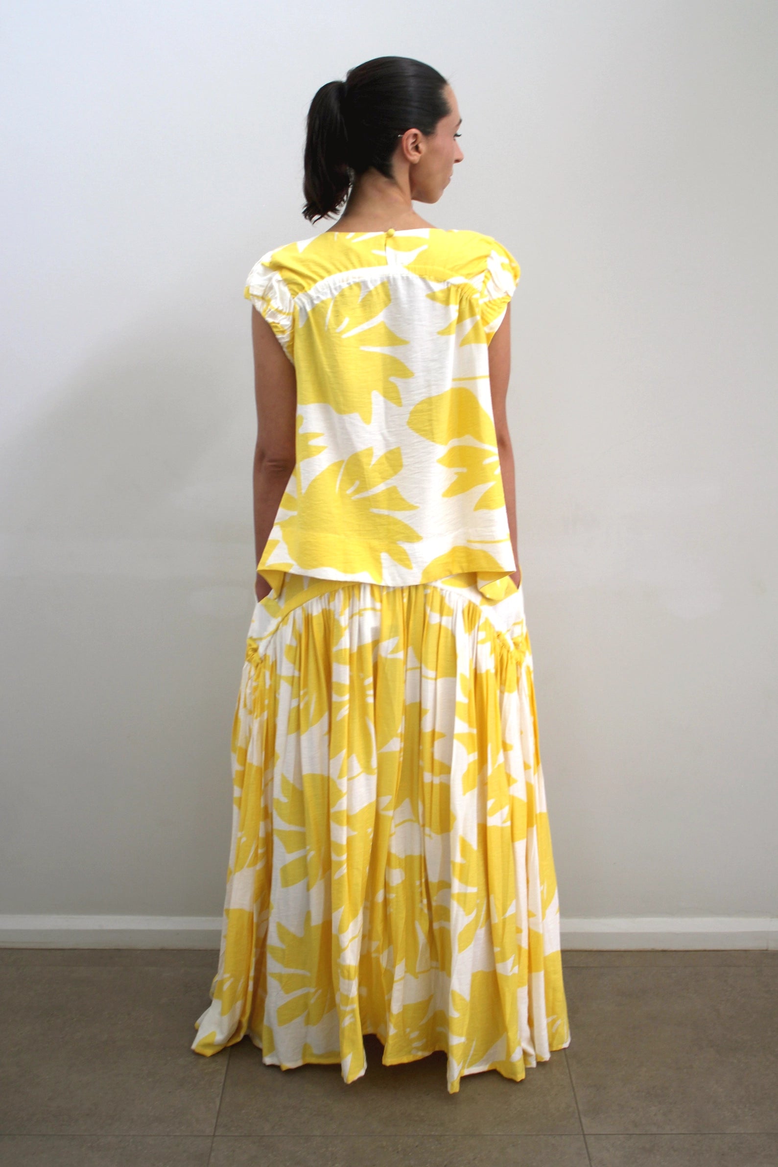 New Cat Top in Yellow Floral