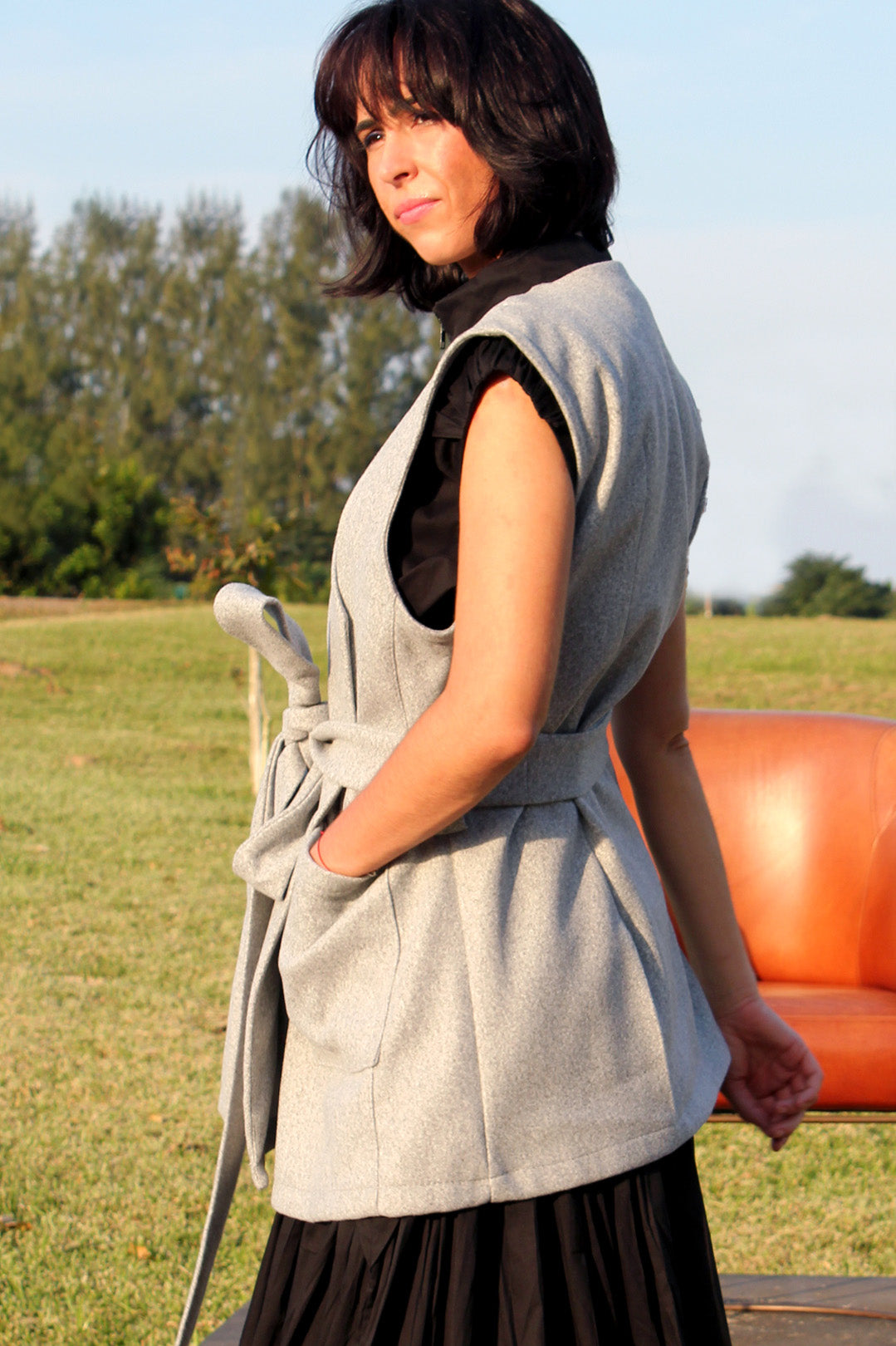 Demi Gilet in Mottled Light Grey