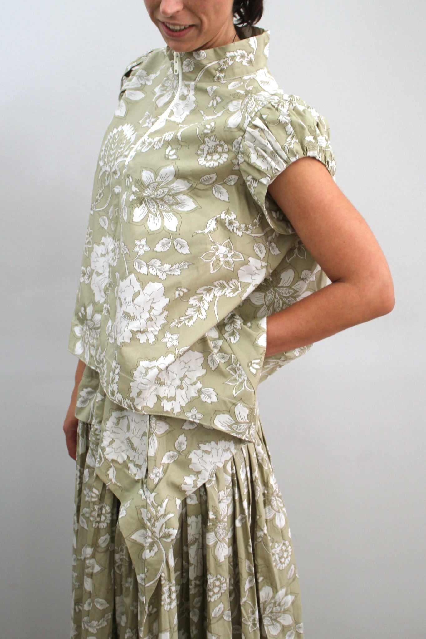 Cat Skirt in Stone Cotton Floral