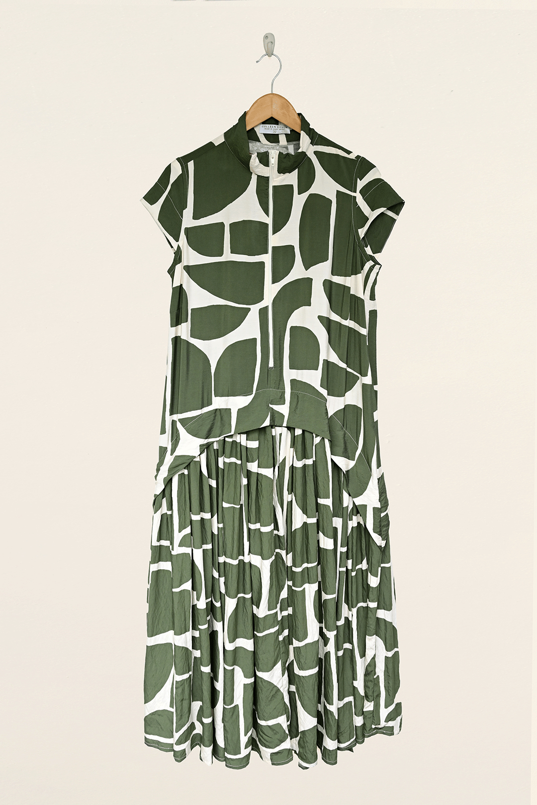 Cat Dress Olive Block Print