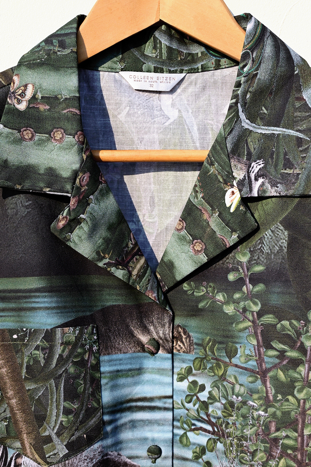 moody flora & fauna design shirt & pants set closeup photograph