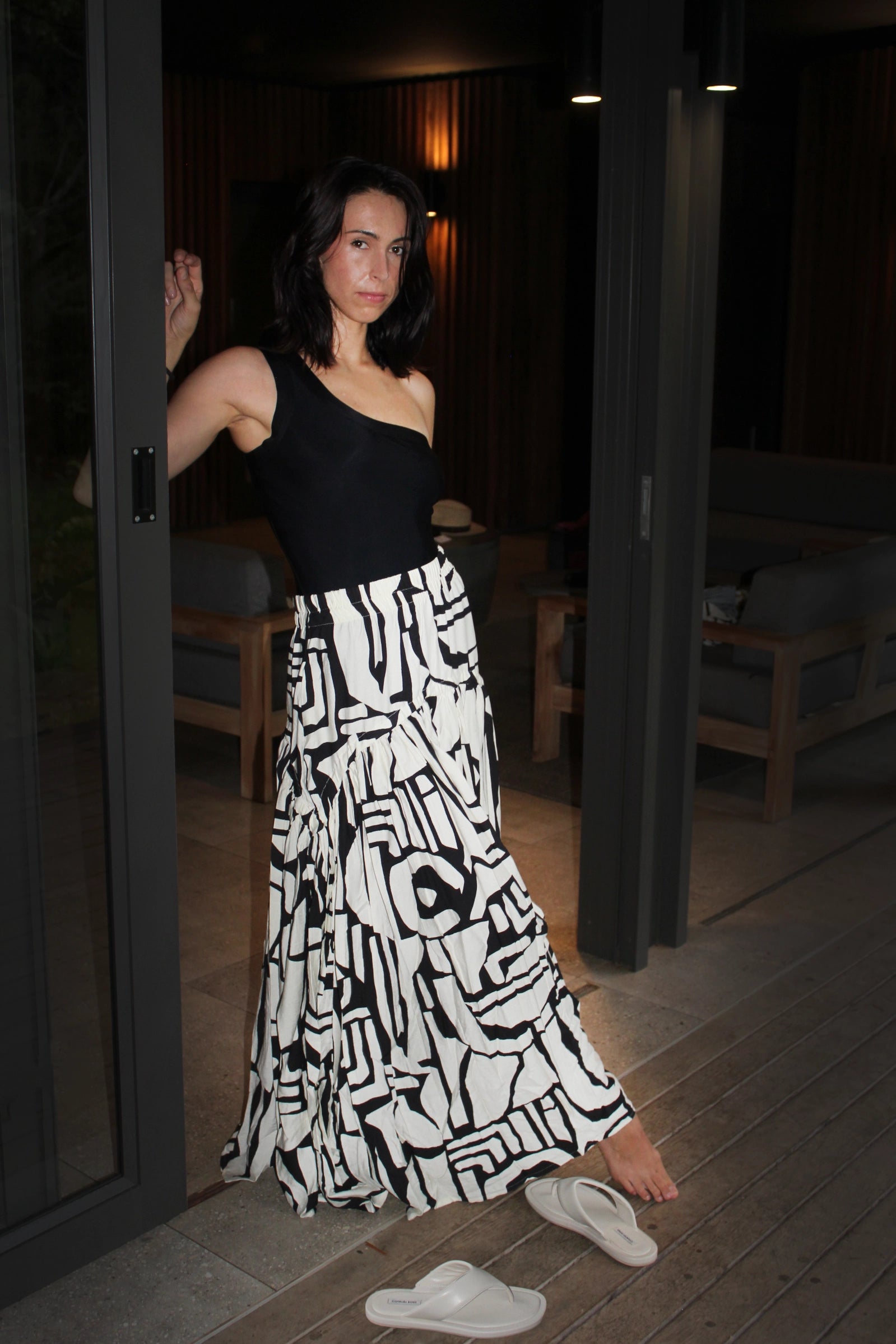 New Cat Skirt in Black And Cream Airflow Linen