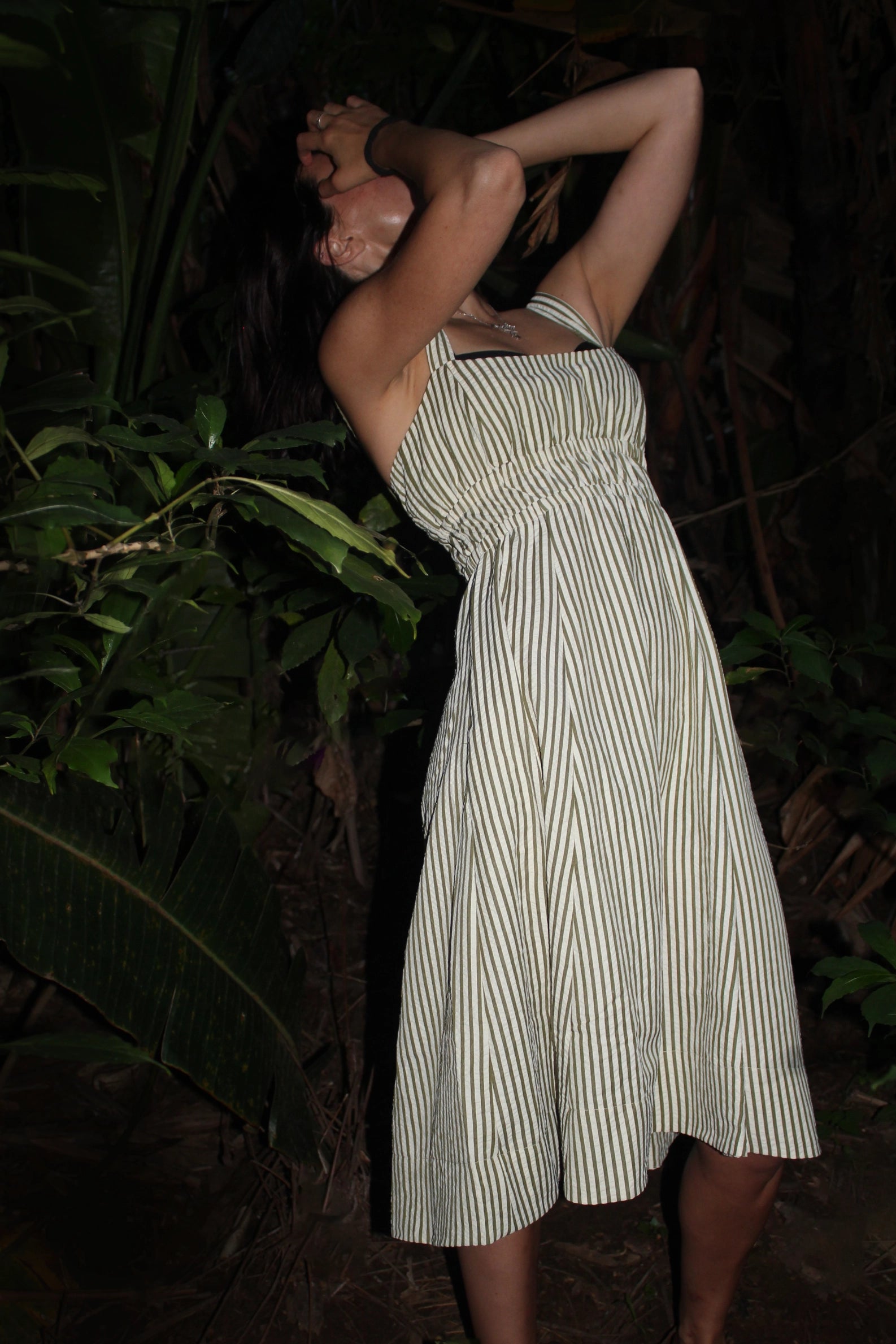 New Toni Dress in Olive Stripe Seersucker