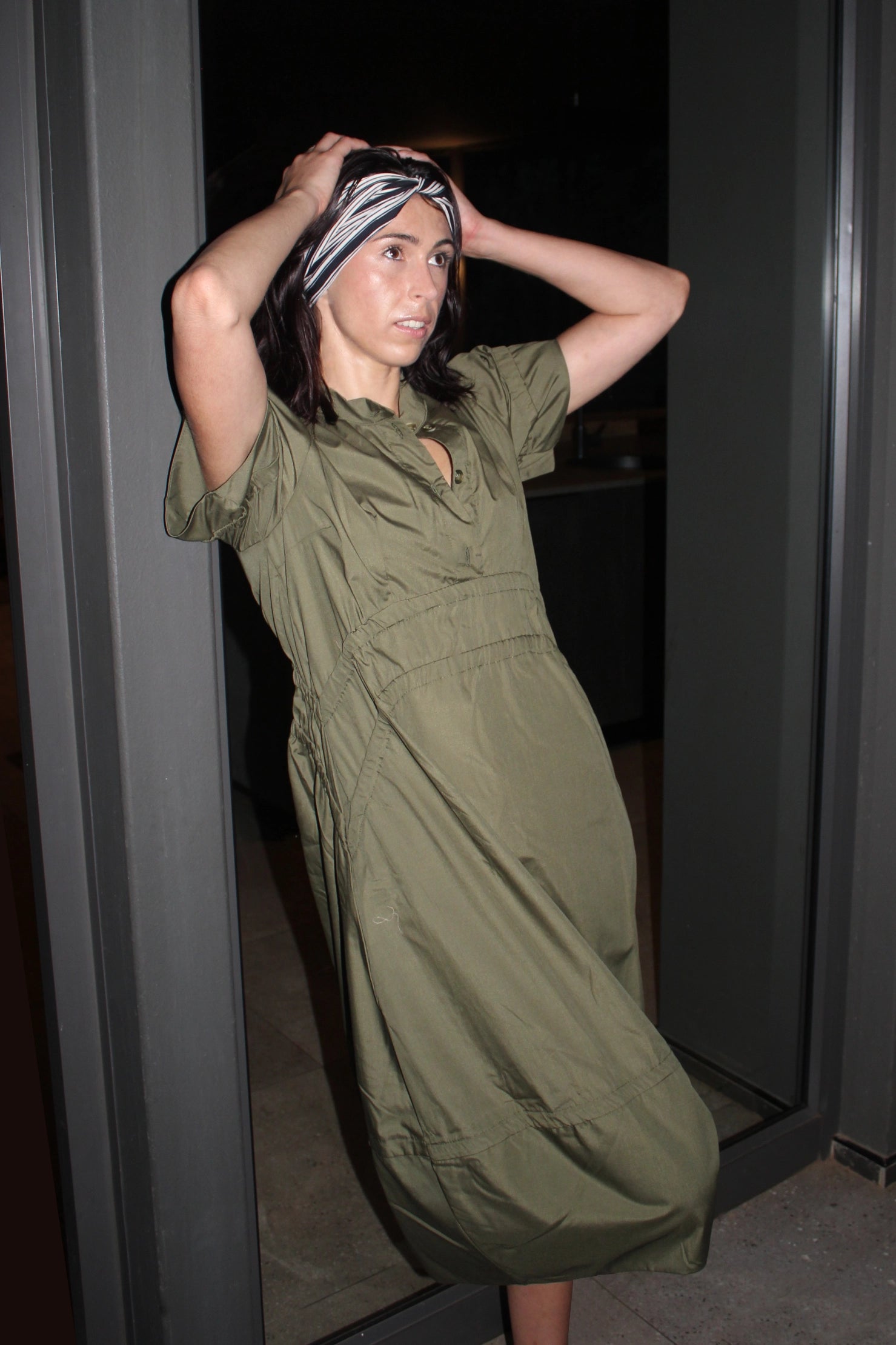 New Tori Dress in Olive Poly Cotton