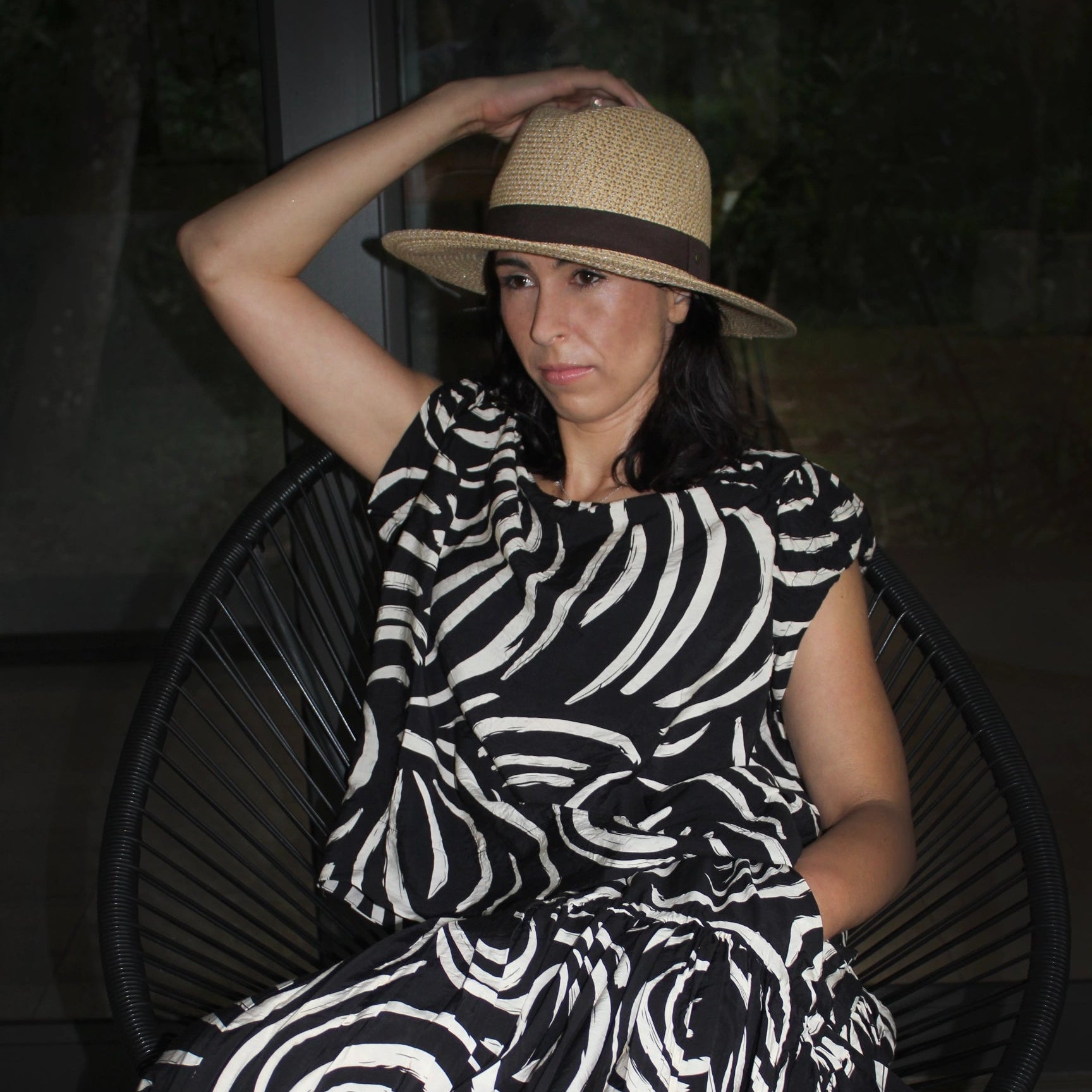 New Cat Top in Black And Cream Tencel