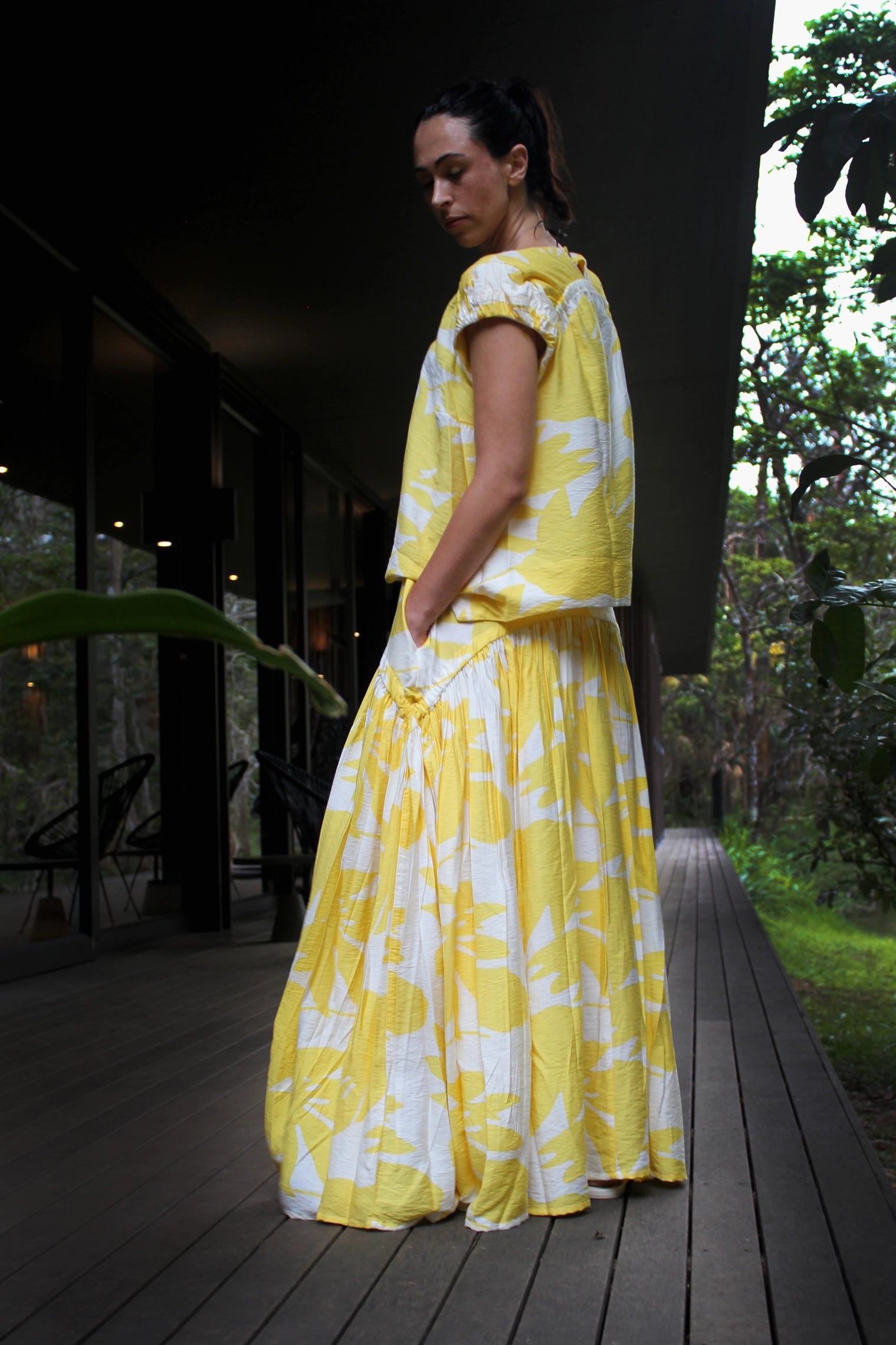 New Cat Skirt in Yellow Floral