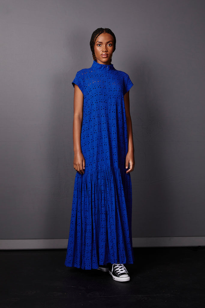 Cai Dress - Royal Blue Anglaise
